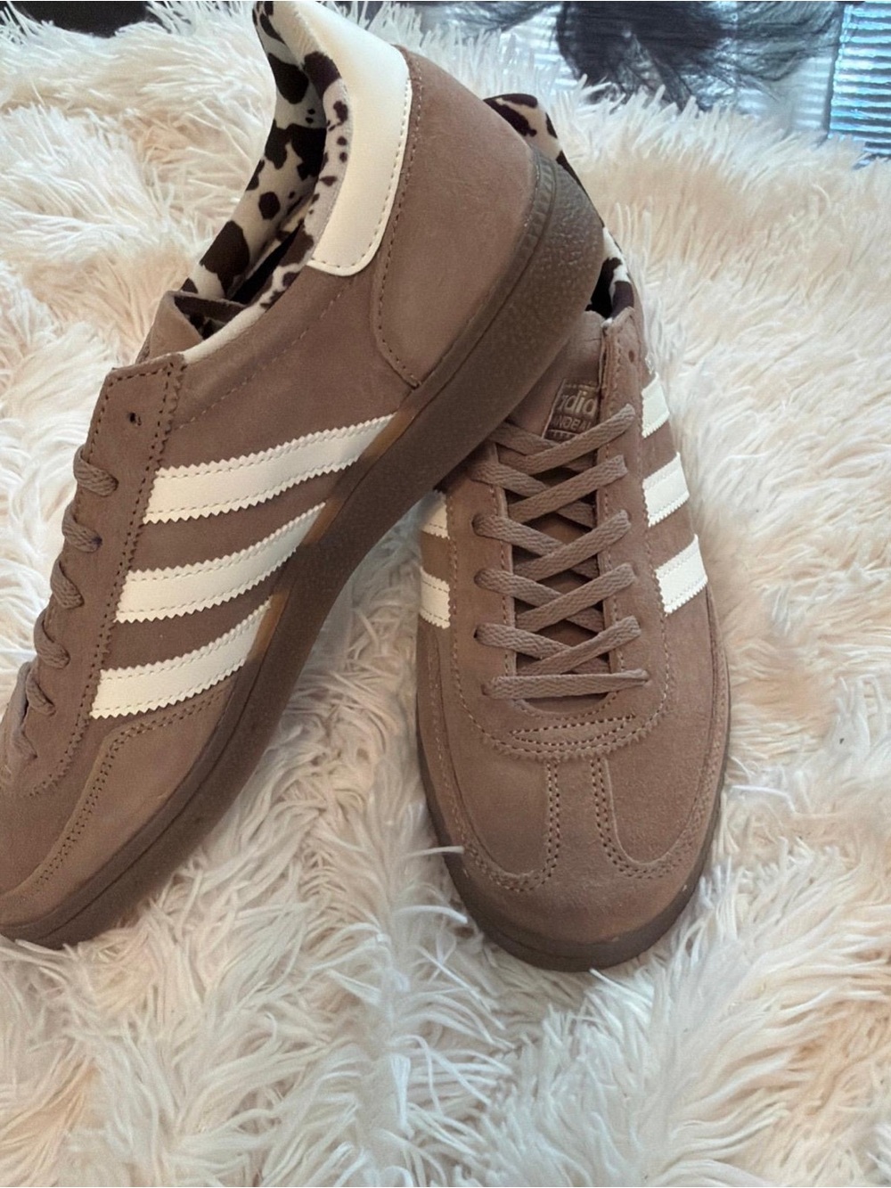 adidas Taupe Suede Sneakers with White Stripes